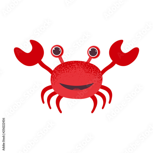 Cute cartoon red crab drawing. Funny smiling crab character vector illustration.