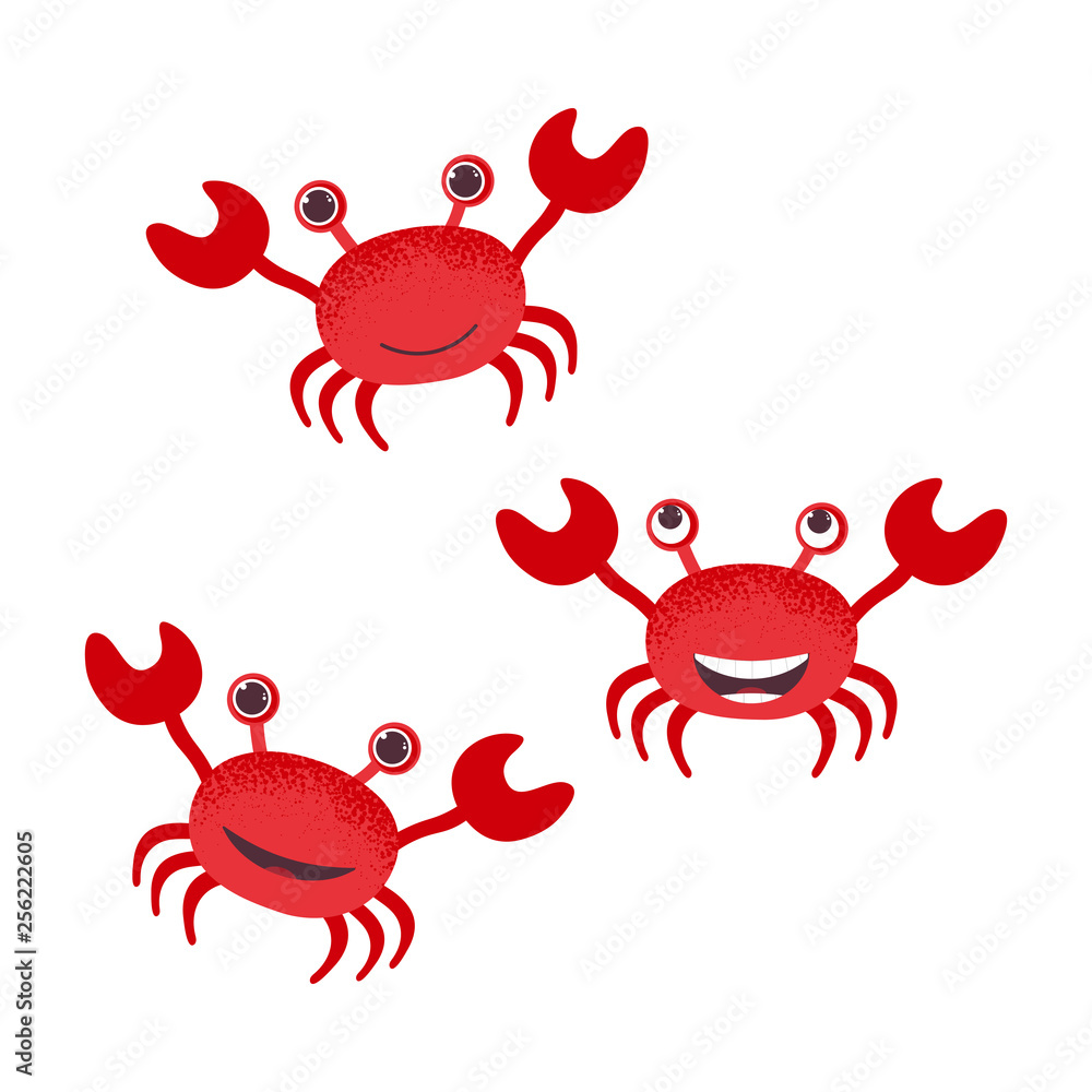 Cute cartoon red crab drawing. Funny smiling crab character vector  illustration. Haha emoji. Smiley face. Set of crabs isolated on white  background Stock Vector | Adobe Stock