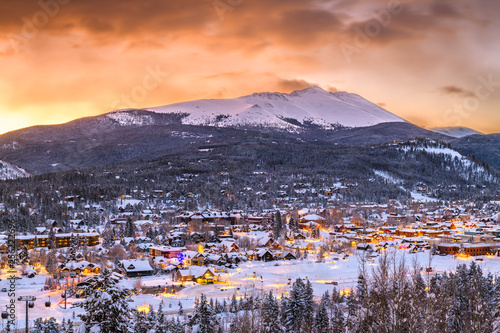 Breckenridge, Colorado, USA Town Skyline in Winter photo
