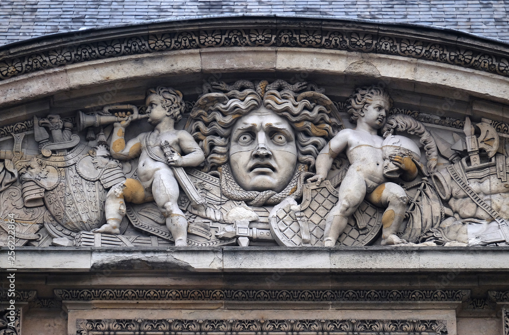 Architectural fragments of Louvre building. Louvre Museum is one of the largest and most visited museums worldwide and one of major landmark in Paris