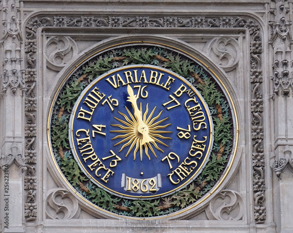 Clock on the Saint Germain l'Auxerrois church in Paris, France 
