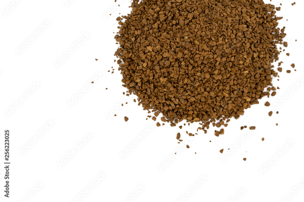 Brown granulated coffee on a white background Brown granulated coffee on a white background