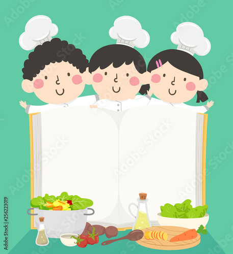 Kids Chefs Open Cook Book Recipes Illustration