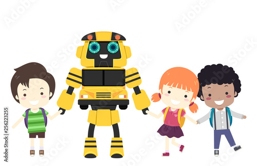 Kids School Bus Robot Illustration