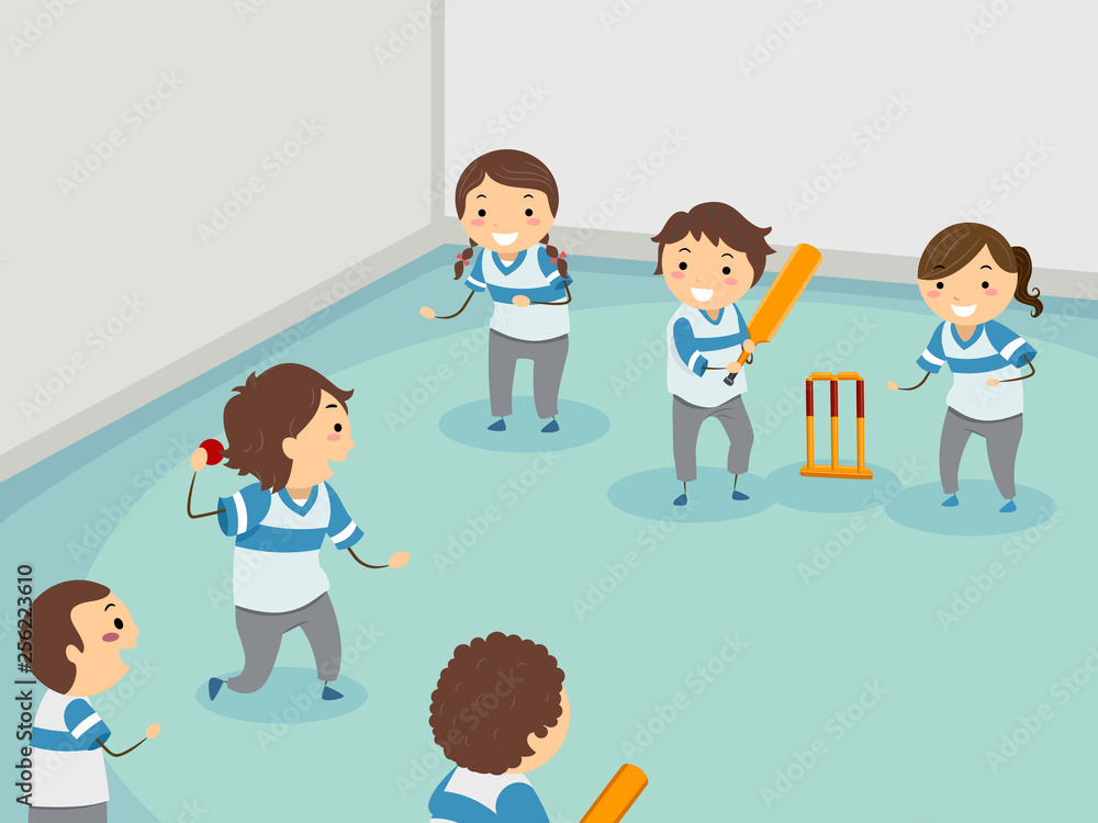 Stickman Kids Play Indoor Cricket Illustration Stickman Kids Play Indoor Cricket Illustration