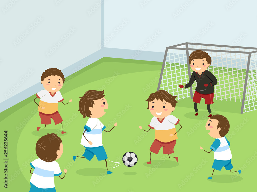Stickman Kids Play Indoor Football Illustration