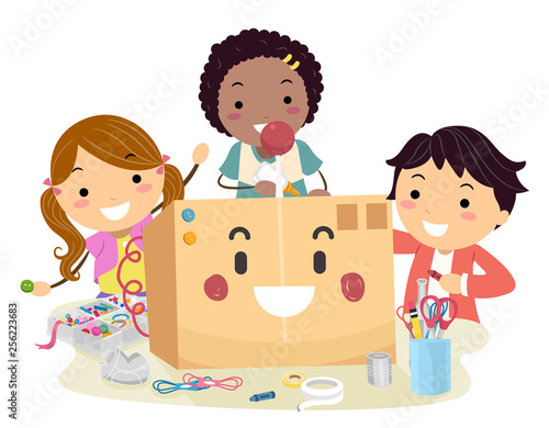 Stickman Kids Upcycle Box Mascot Illustration