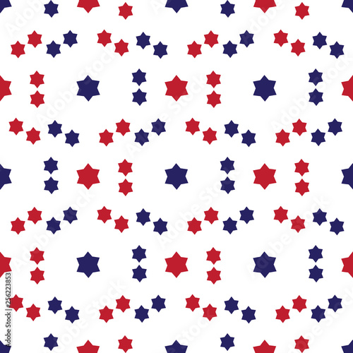 Bright seamless pattern with groups of geometric stars.