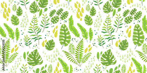 Tropical leaves vector seamless pattern. Green paradise.