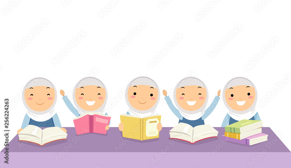 Stickman Kids Girls Classmates Books Illustration Stickman Kids Girls Classmates Books Illustration