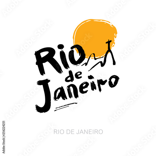Rio de Janeiro hand drawn lettering calligraphy. Modern brush ink. Brazil hand drawn vector illustration. Isolated on white background.