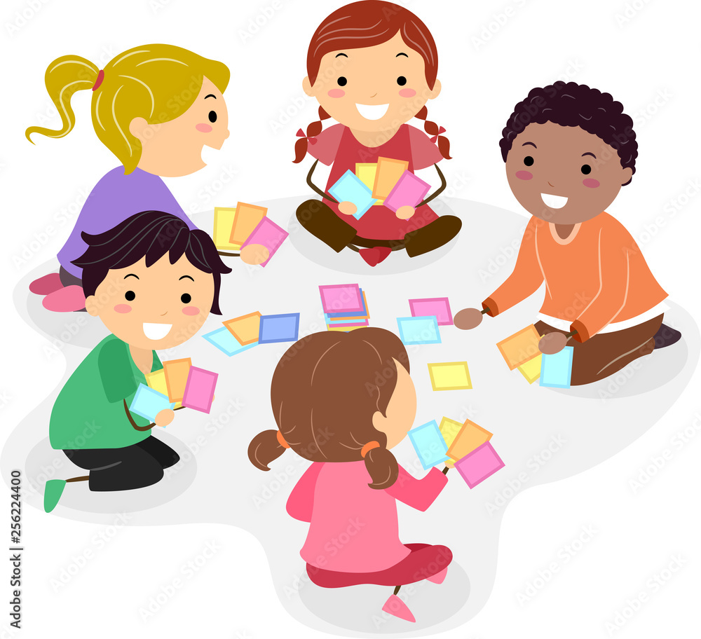 Stickman Kids Play Card Game Illustration Stickman Kids Play Card Game Illustration
