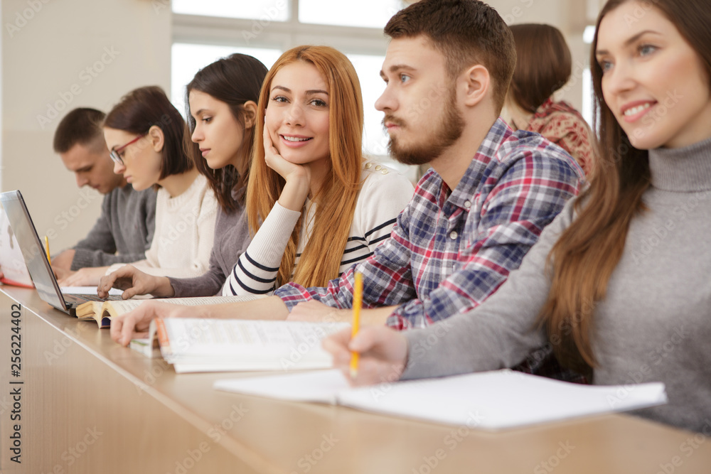 University students studying in auditorium during lecture University students studying in auditorium during lecture