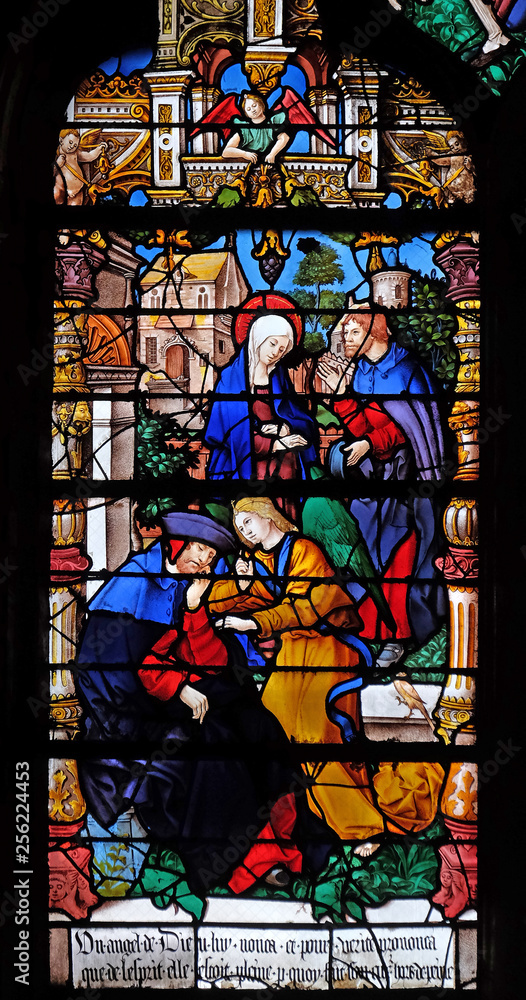 The doubt of st. Joseph, stained glass windows in the Saint Gervais and Saint Protais Church, Paris, France The doubt of st. Joseph, stained glass windows in the Saint Gervais and Saint Protais Church, Paris, France