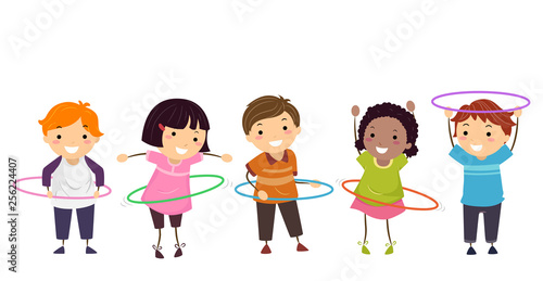 Stickman Kids Play Hula Hoop Illustration