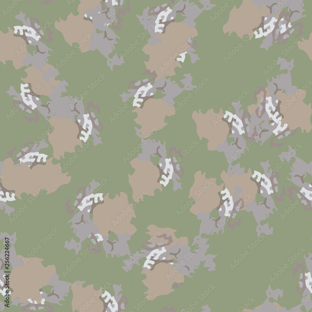Field camouflage of various shades of green, brown and white colors