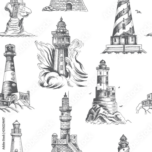 Vector sketch of a seascape with a lighthouse.