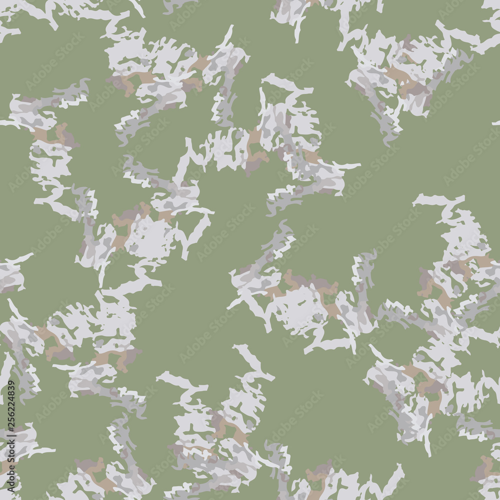 Field camouflage of various shades of green, brown and white colors Field camouflage of various shades of green, brown and white colors