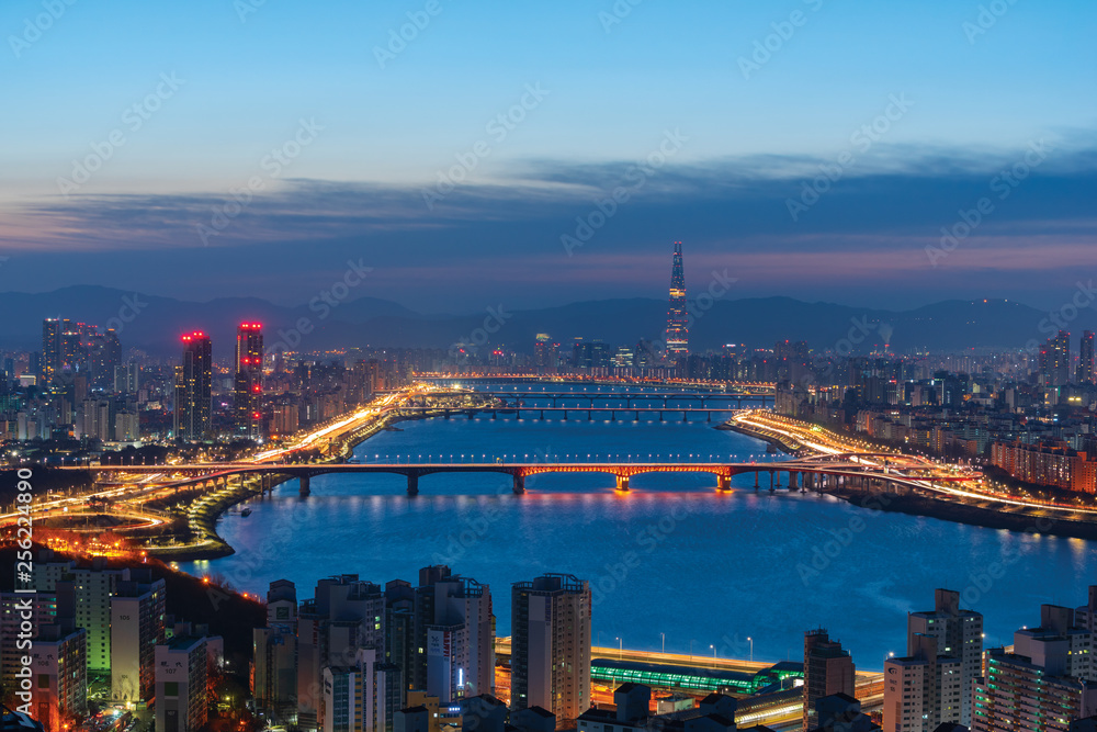 Fototapeta premium Seoul Cityscape at Night,South Korea.