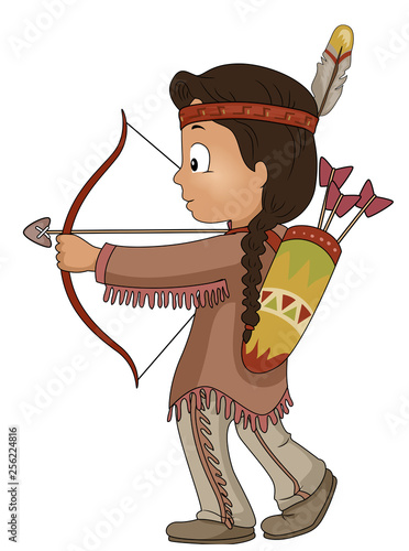 Kid Boy American Indian Bow Arrow Illustration
