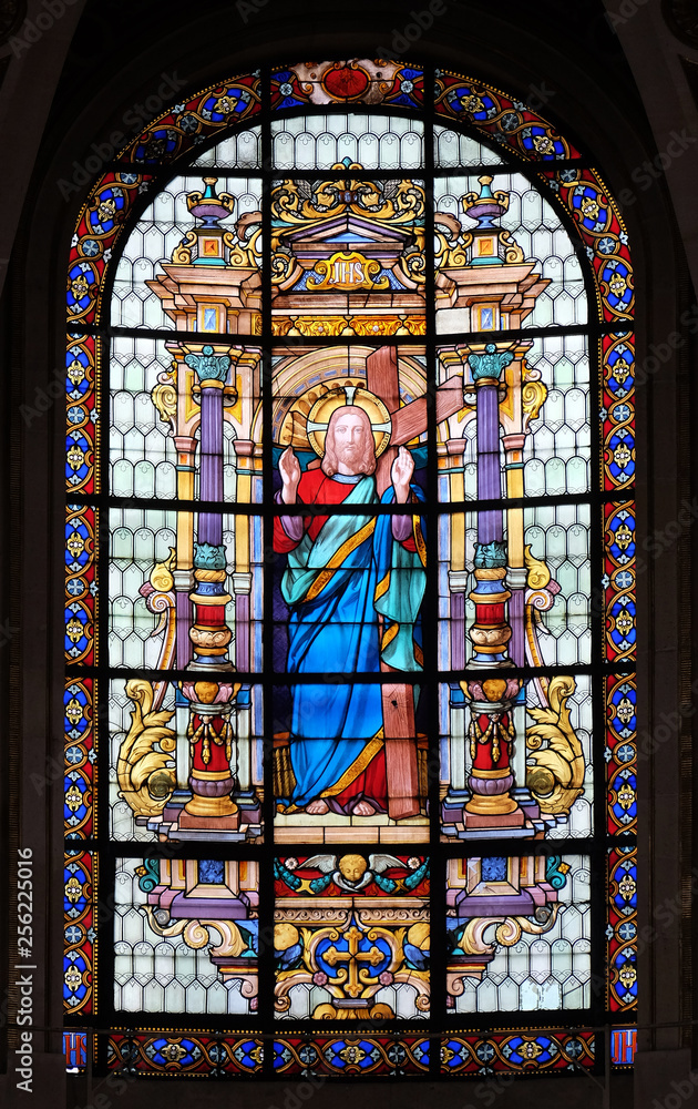 The Sacred Heart of Jesus, stained glass windows in the Saint Roch Church, Paris, France