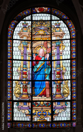 The Sacred Heart of Jesus  stained glass windows in the Saint Roch Church  Paris  France