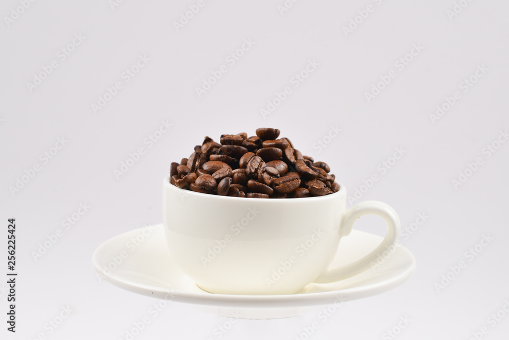 Cup of coffee and coffee beans. Cup of coffee and coffee beans.