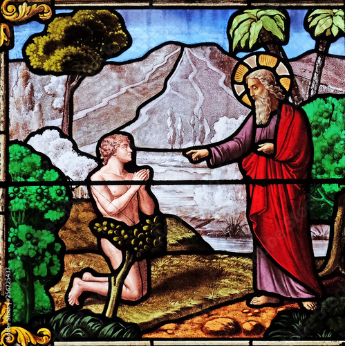 Canvas-taulu Creation of Adam, stained glass window in Church of Saint Leu Saint Gilles in Pa