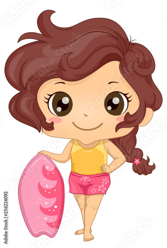 Kid Girl Skimboard Illustra...