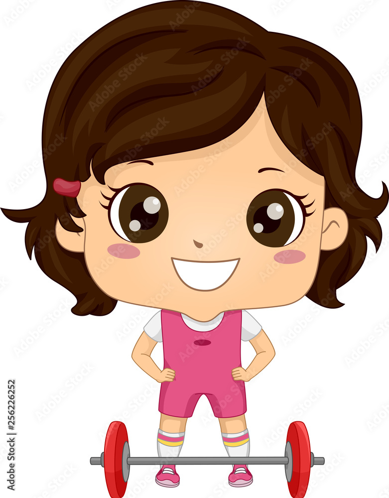 Kid Girl Weightlifter Illustration Kid Girl Weightlifter Illustration