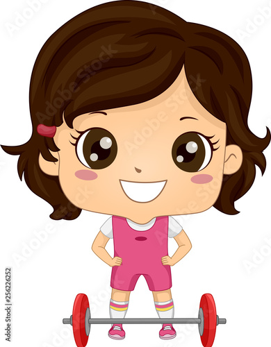Kid Girl Weightlifter Illus...