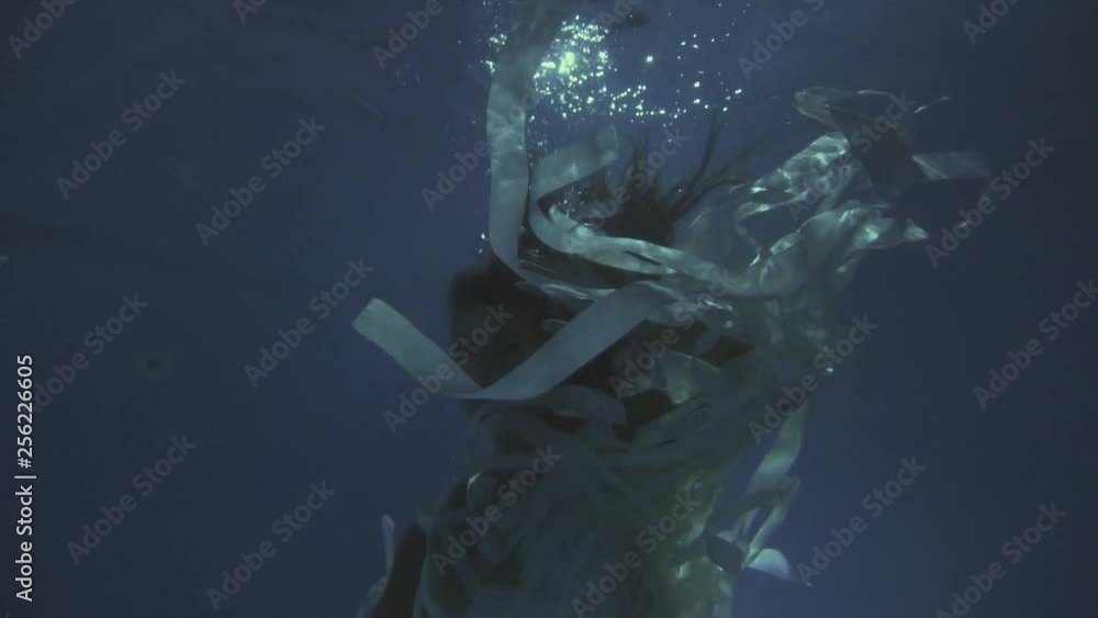 Girl in a white dress with ribbons under the water Girl in a white dress with ribbons under the water
