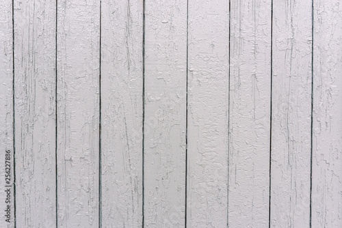 White wooden fence. The surface of the tree. Painted boards in white color. Uneven texture. Wood texture background