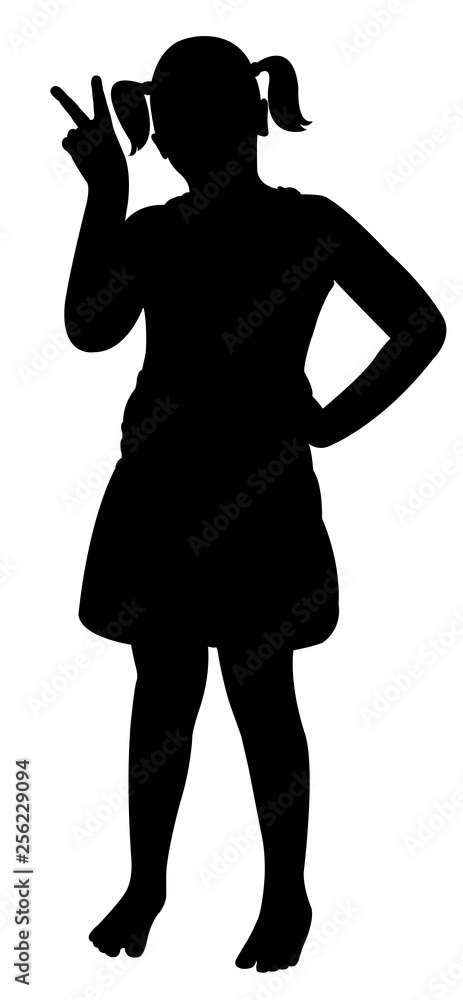 a girl making victory sign, silhouette vector a girl making victory sign, silhouette vector