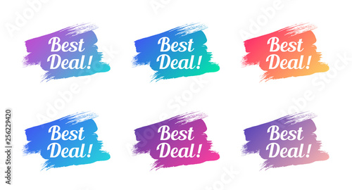 best deal color promo phrase. best deal stock vector illustrations with painted gradient brush strokes for advertising labels, stickers, banners, leaflets, badges, tags, posters