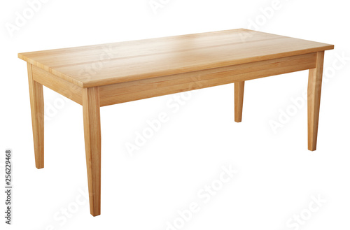big, wooden table isolated on white background with clipping path included, 3D render