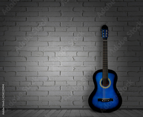 acoustic guitar white background wall shadow © YB