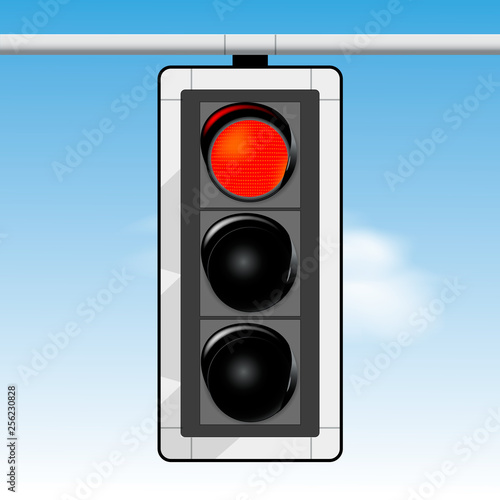 hängende Ampel vor Himmel, Ampelschaltung Rot