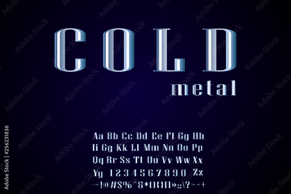 Creative vector illustration of silver glossy font, gold alphabet, metal typeface isolated on transparent background.