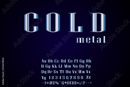Creative vector illustration of silver glossy font, gold alphabet, metal typeface isolated on transparent background.