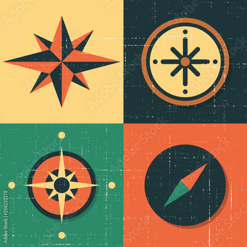 Vector illustration icon set of compasses