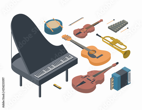 Music, vector isometric concept illustration, icon set