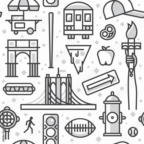 New York, vector outline background, seamless pattern