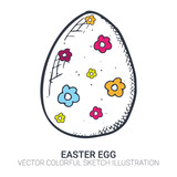 Easter egg in doodle style. Hand drawn illustration. Banner background.