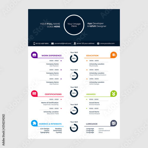 cv design template with glyph icons
