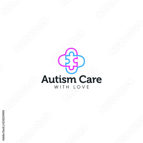 best autism care logo or illustration concept, with love symbol and puzzel shape