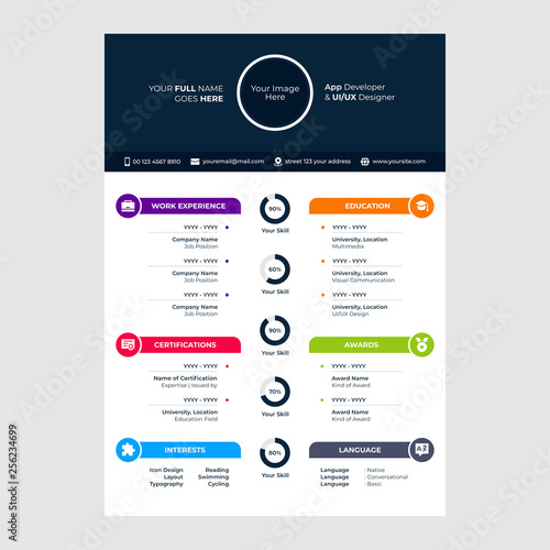 cv design template with glyph icons