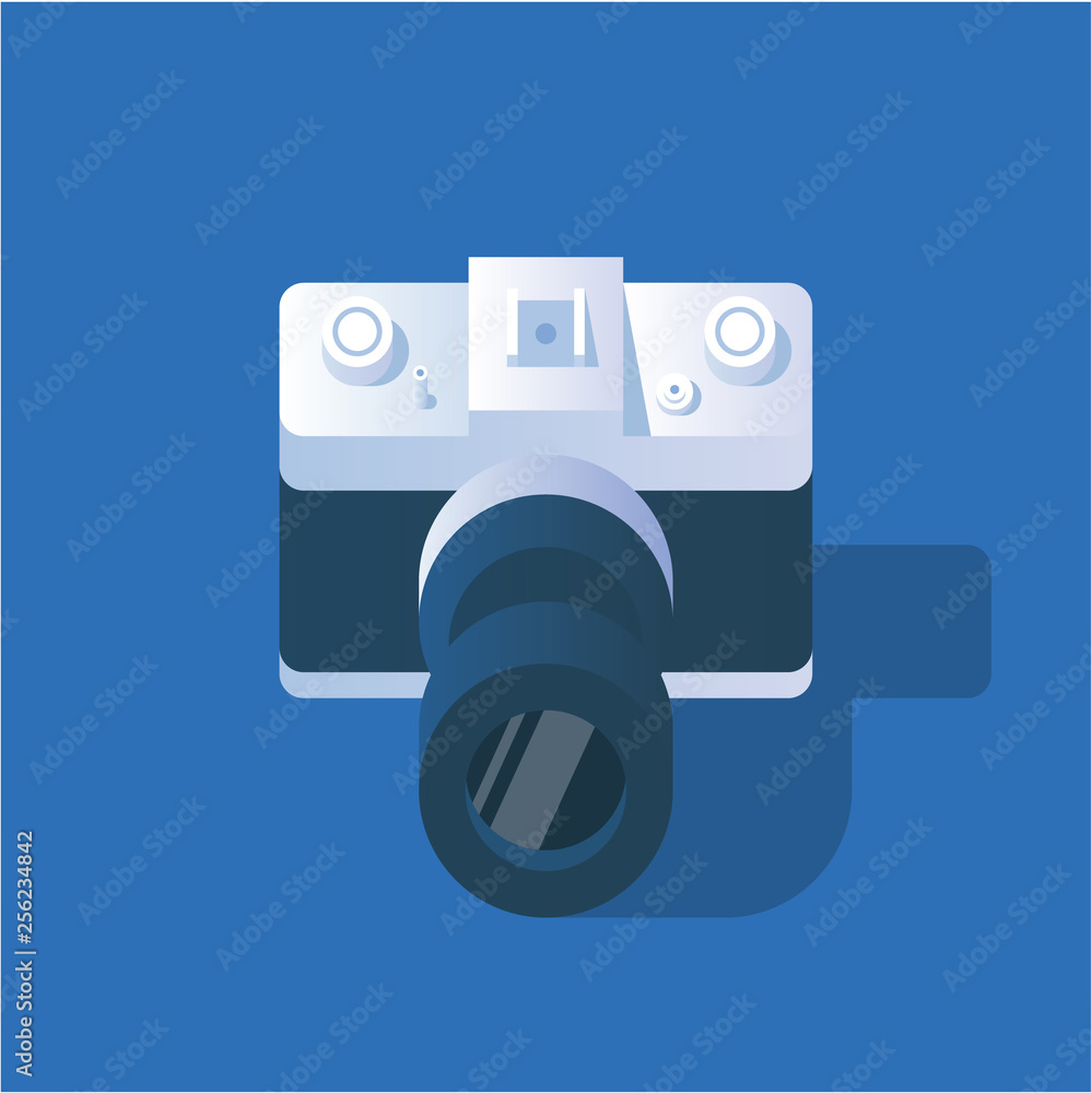 Vector illustration, Photo camera. Blue background. Icon. Vector illustration, Photo camera. Blue background. Icon.
