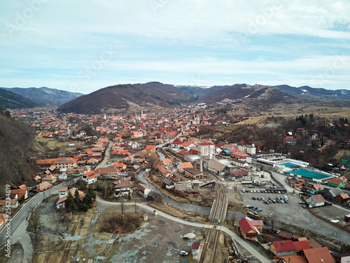 Aerial shot of famous Praid salt city at daylight photo