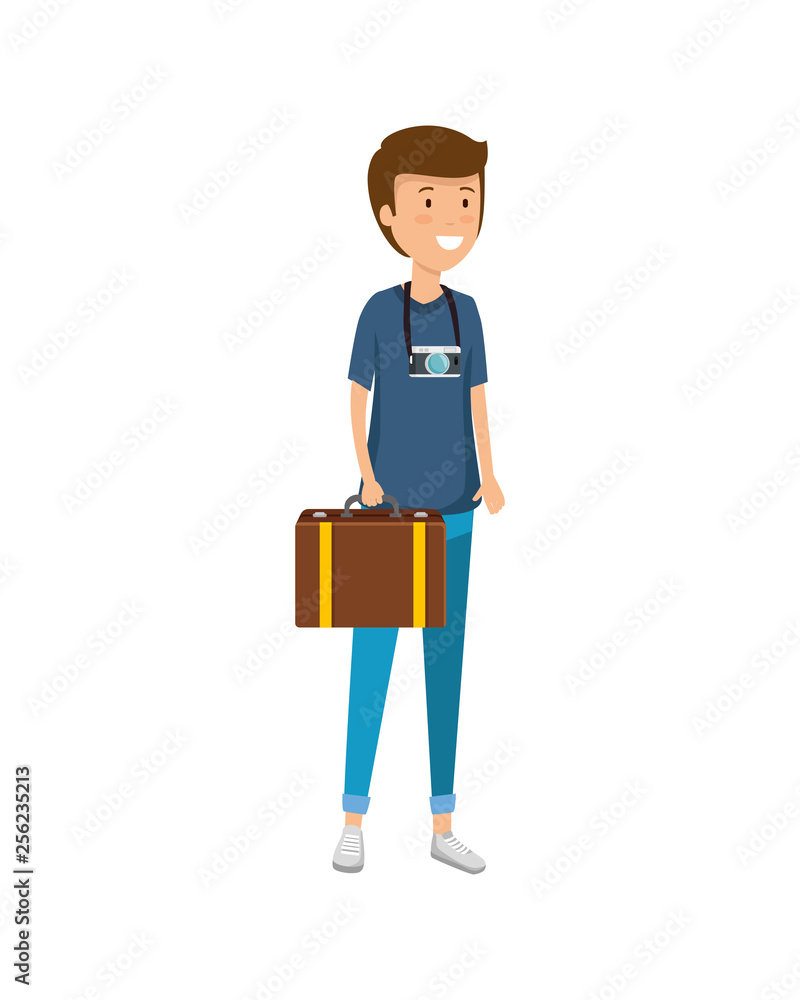 tourist man with suitcase character